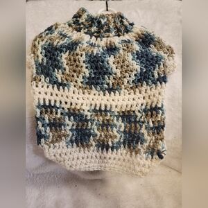 Dog Sweater, Medium Blue and White Crochet Dog Sweater